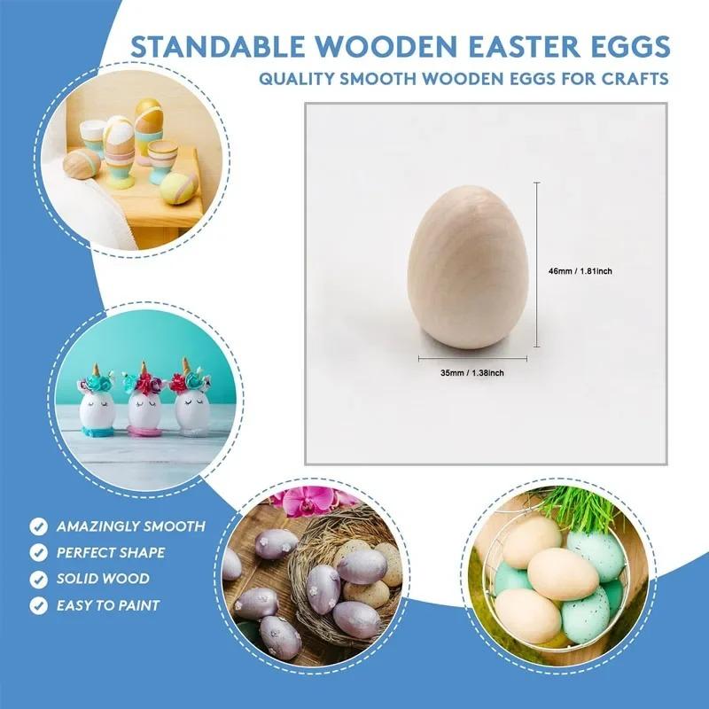 10pcs/lot Unfinished Wooden Eggs, Smooth Solid Wood Faux Eggs for DIY Craft, Easter Decor, Painting, Staining, Baby Shower