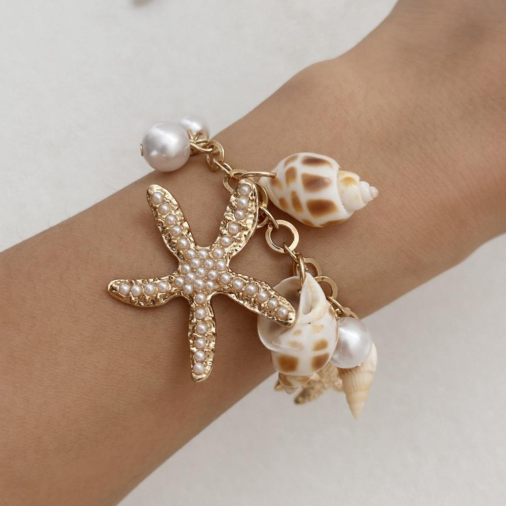 Bohemian Starfish Conch Pearl Necklace Exaggerated Beach Vacation Wind Shell Single Circle Accessories