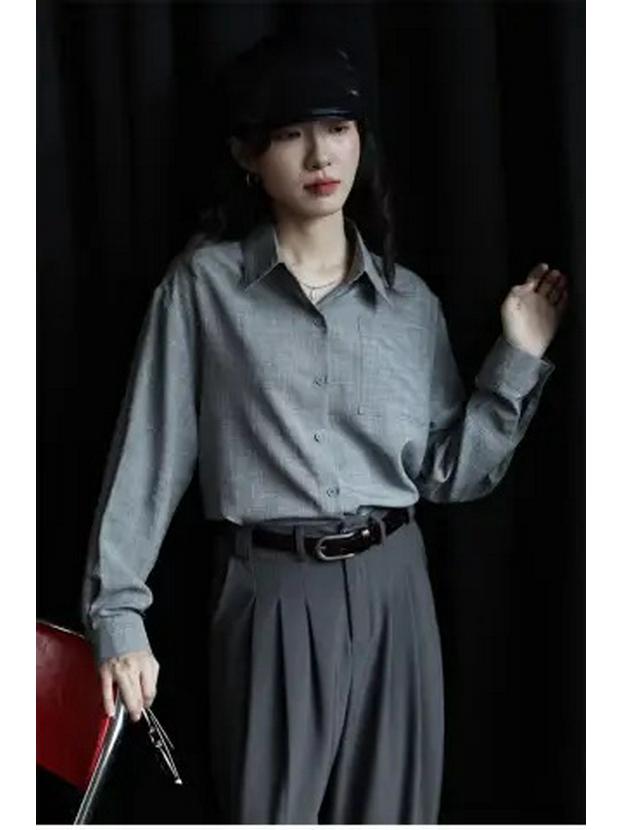 

Женская рубашка в стиле ретро, в гонконгском стиле, зеленая, из хлопка и льна, с длинным рукавом, приталенного силуэта, на весну и осень Medium серый