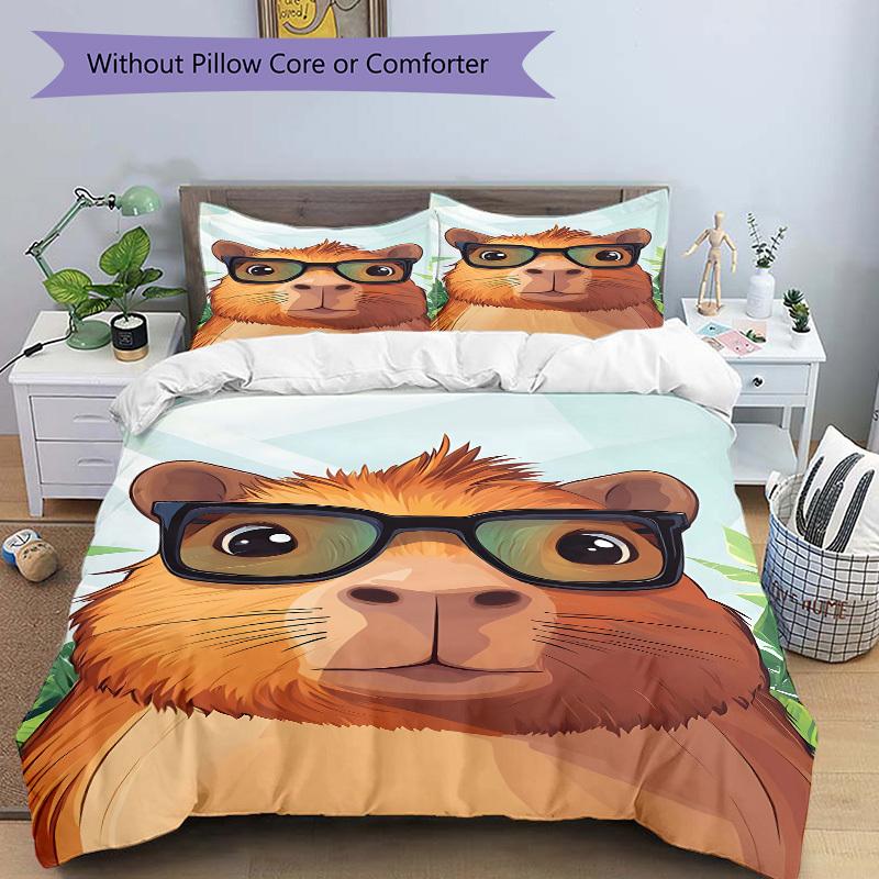 3pcs Glasses Capybara Print Duvet Cover Set -Includes 1 Duvet Cover and 2 Pillowcases, No Quilt Core, All-Season Home Decor  yy251111201