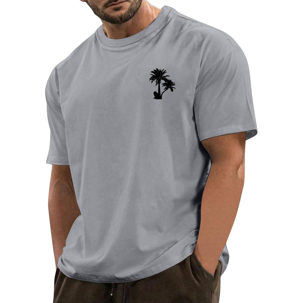 Men's Fashionable Casual Hawaiian Print Round Neck Short-Sleeved T-Shirt Top