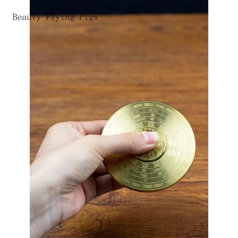 New Chinese Style Pure Copper Solid Double-sided Bagua Tai Chi Compass Rotating Compass Decompression Fingertip Gyroscope