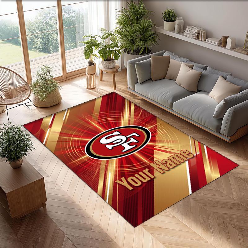 San Francisco 49ers Kristall-Samt-Teppich, Personalisierte rutschfeste Fußmatte mit individuellem Namenstext für Heimdekoration Geschenk