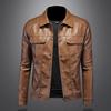 Moda Uomo Autunno Inverno Bello con Colore Solido Boutique Collo a Revers Giacca in Pelle da Motociclista Slim Moda M-5XL