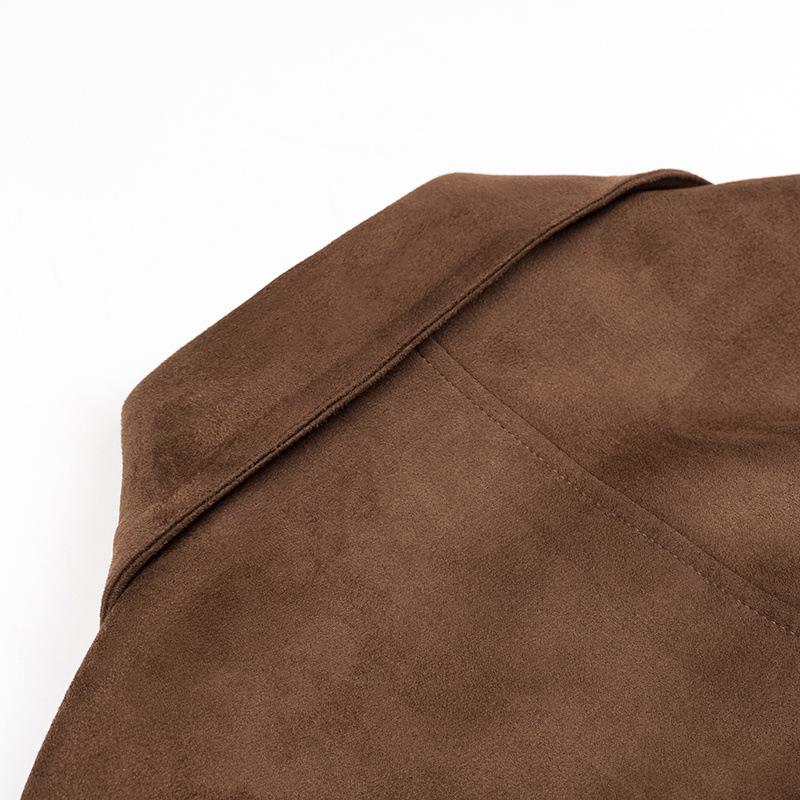 2024 Winter Women's European & American Double-Breasted Tie-Waist Faux Suede Coat