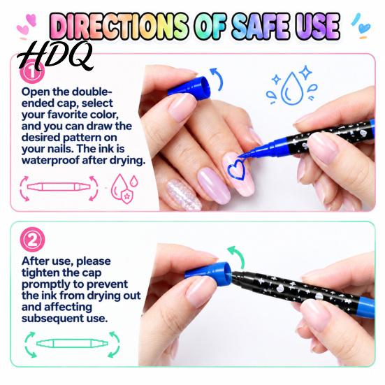 Nail Stippling Pens 12Pcs 24 Color Dual-Ended Art Set Dual Tip Waterproof Drawing Painting for Salon Markers Quick Dry Liner DIY Beginners