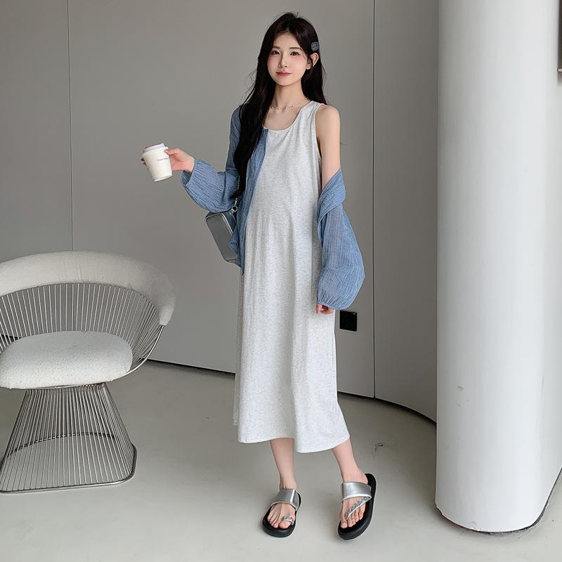 Trendy Maternity Shirt Dress Set: Chic Two-Piece for Spring/Summer XL