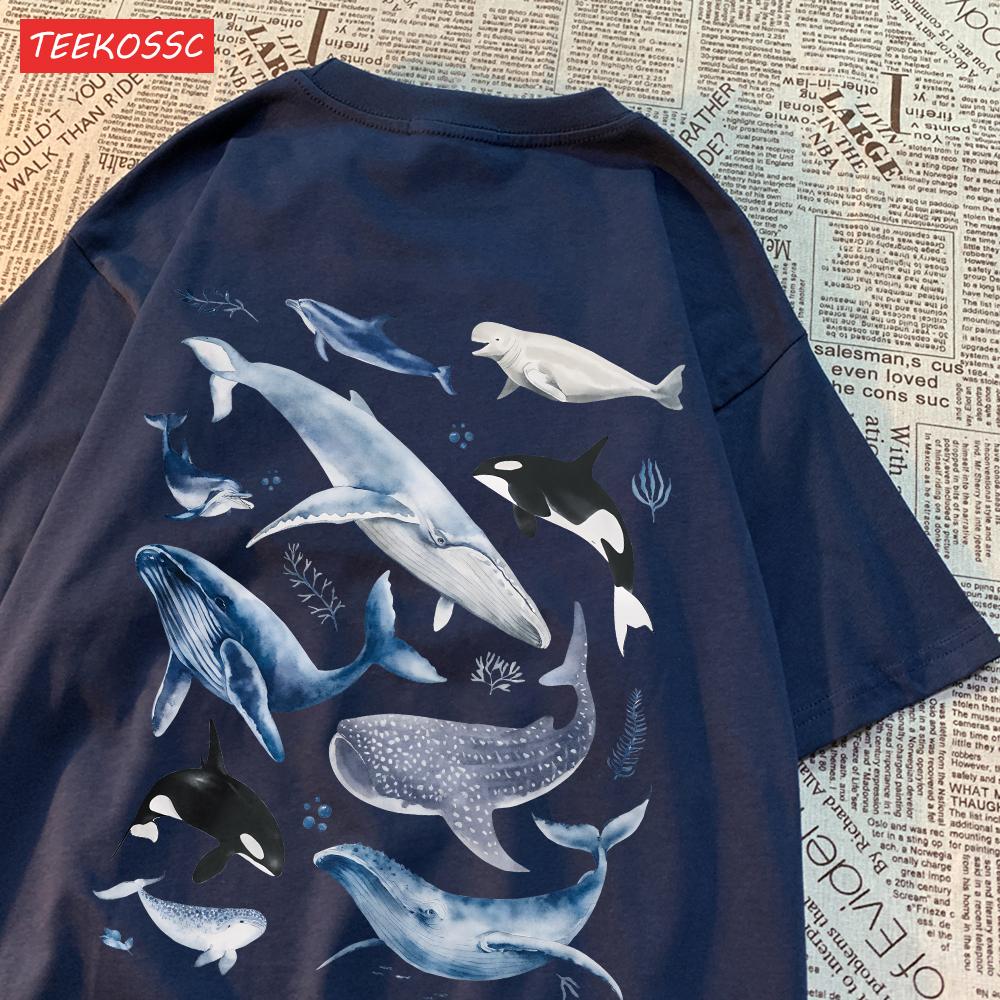 Fashion Cotton WomenS TShirts Ocean And Whales Printing Tops Oversize ONeck Soft Short Sleeve Summer Casual Female Clothes