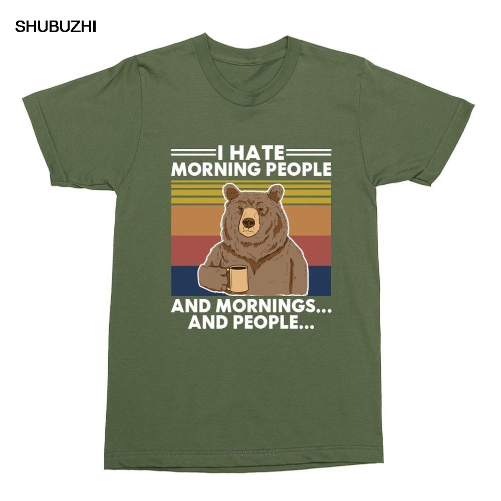 Camping Bear I Hate Morning People and Mornings and People Vintage Neck Summer Men's cotton T-Shirt Humor Gift women Top tee 3XL