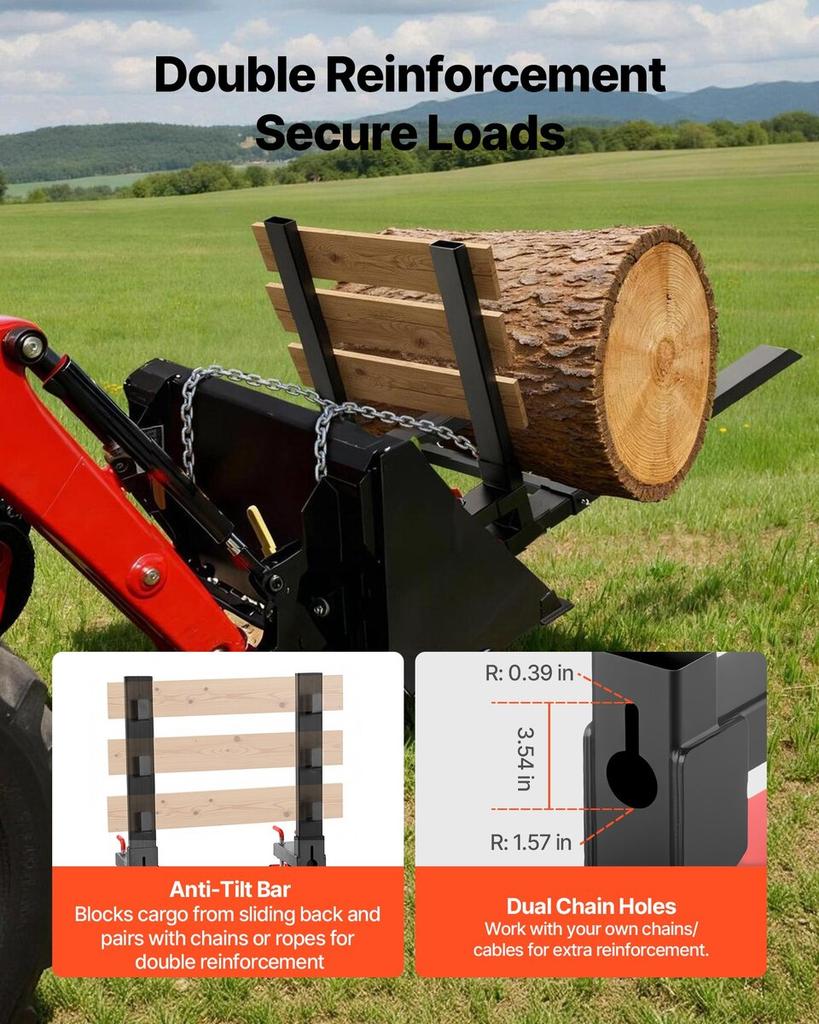 Pallet Forks, 1814 Kg Clamp On Pallet Forks, 149 Cm Total Length Heavy-Duty Tractor Fork with Anti-Tilt Bar & Adjustable Stabilizer Bar, Fit for