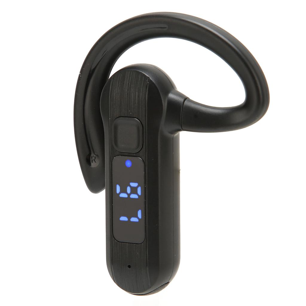 Single Ear Bone Conduction Headset Digital Display Voice Control Answering Wireless Earphone for Sports Business Black