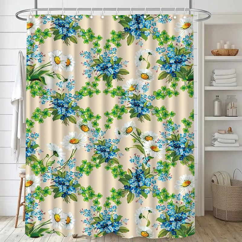 Oil painting landscape Washable Dirt-Resistant Shower Curtain Shower Head waterproof Polyester Bath Curtain For Home Decor
