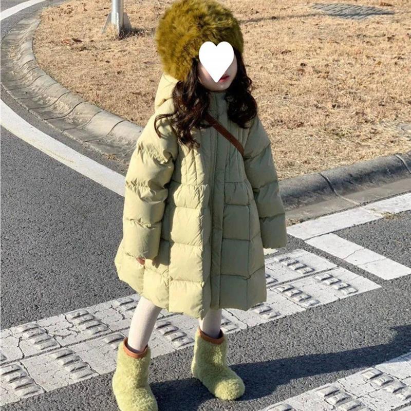Winter Jacket Girls Parkas Green Hooded Children Thicken Warm Coat Padded Snow Wear Kids