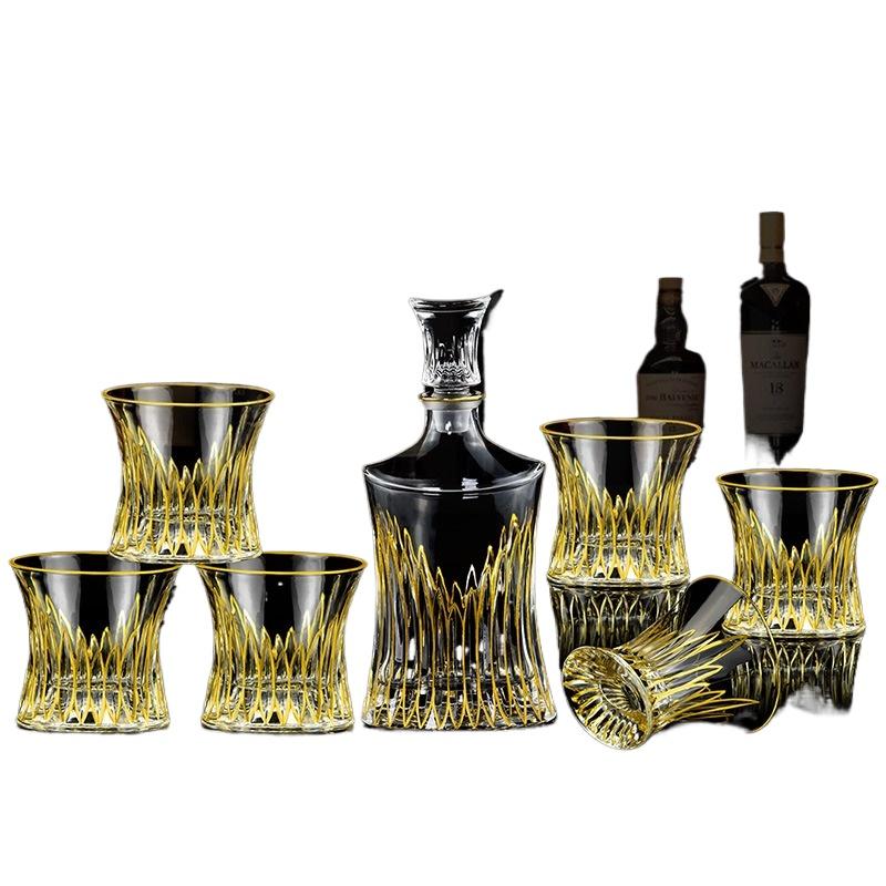 Crystal Glass Whiskey Set Gold Embossed Creative Western Wine Bottle Wine Glass Bar Household Utensils