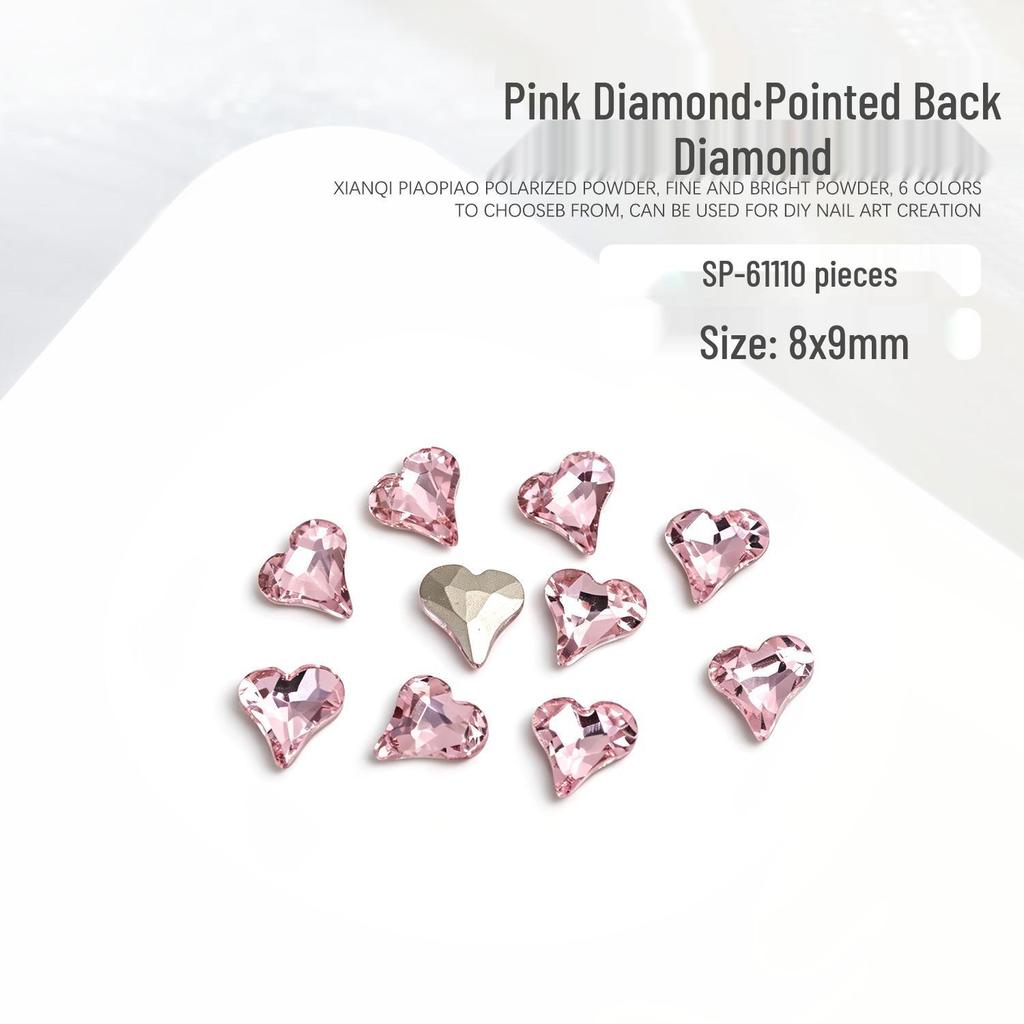 Heart & Square Shaped Nail Art Rhinestones, Peach & Transparent, 10 Pieces