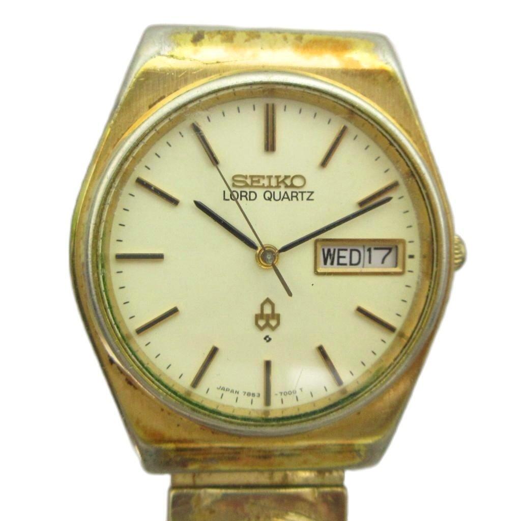 SEIKO Lord Quartz Wristwatch Vintage Antique Watch Quartz Day Date Gold Color 7853-7010