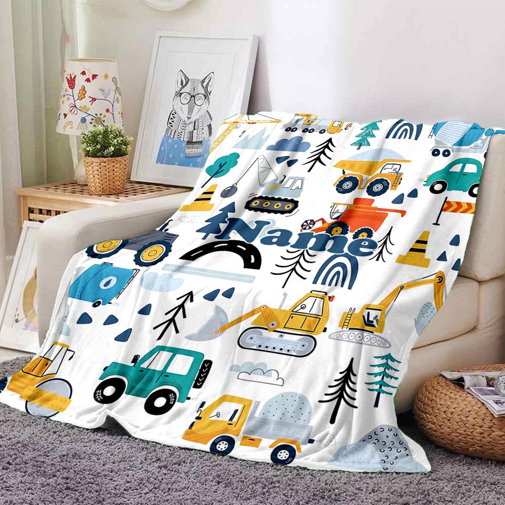 Custom Name excavator Theme Printed Blanket - Perfect for Couch, Bed, Travel & Outdoor Use | Machine Washable, Cozy & Durable.