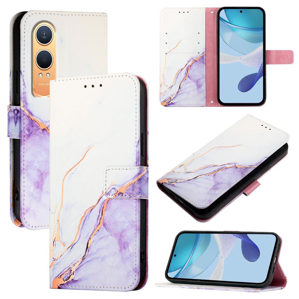 For OnePlus Nord CE4 Lite 5G Case with Strap Marble Pattern Leather Phone Cover Card Holder