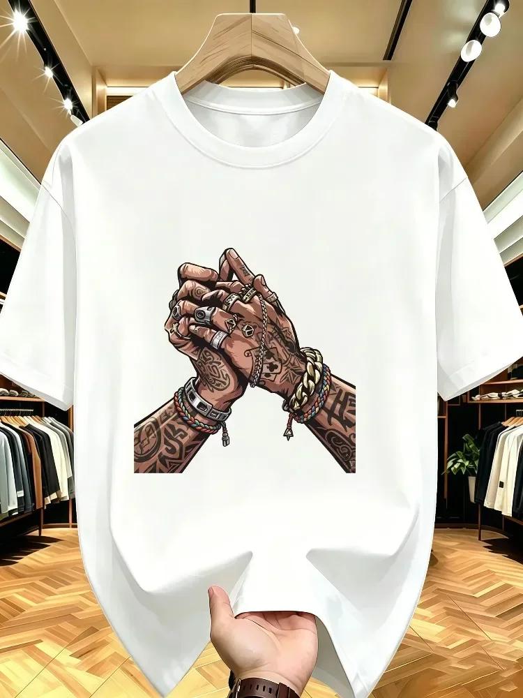 Summer New Unisex Oversized Rose Cross Print T Shirt 100 Percent Cotton Breathable Crew Neck Short Sleeve Casual Streetwear Loose