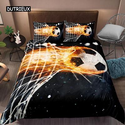 Juego de ropa de cama con estampado de fútbol, funda de almohada, funda de edredón, fundas de edredón de fútbol, textiles para el hogar, cama tamaño queen y king para niños, adolescentes y hombres