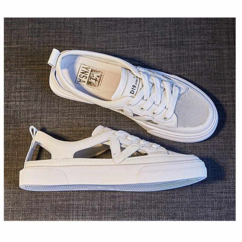 Sportiniai sandalai, moteriški viršutiniai drabužiai vasaros studentams, tinkami laisvalaikio balti batai plokščiu dugnu