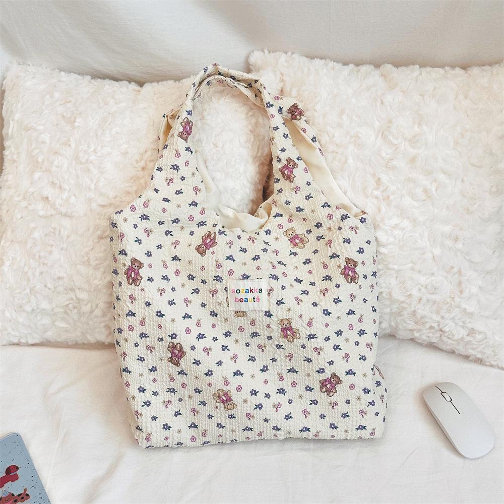 Korean Summer Embossed Canvas Tote Bag - Large Capacity, Niche Design, Shoulder and Underarm Style