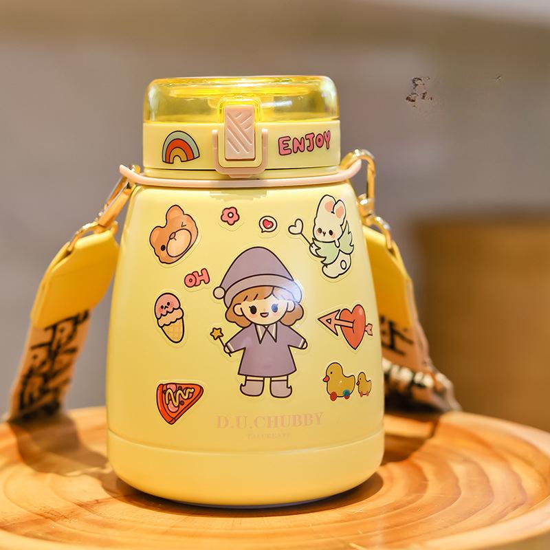 Cute 304 Stainless Steel Dudu Cup Vacuum Cup 1000ml Large Capacity Kettle Cup with Straw Pot Belly Thermos Cup