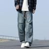 Men's Cargo Jeans Spring Summer Wide Leg Denim Pants Straight Baggy Jeans Asian Size