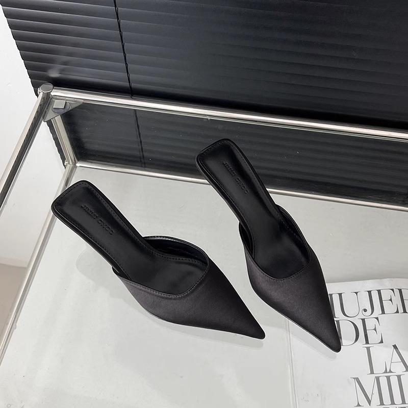 2025 Spring Pointed Toe Women Mules Slipper Fashion Candy Color Ladies Elegant Dress Sandal Square Low Heel Slip On Slides Shoes