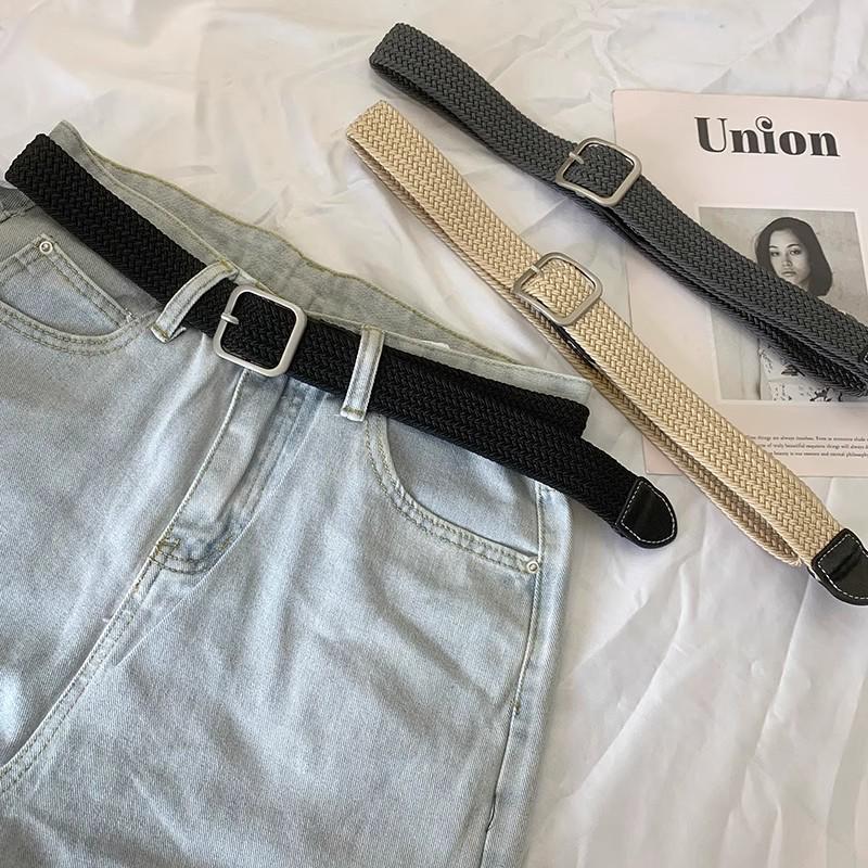 Unisex Korean Style Canvas Belt with Elastic Waistband and Pin Buckle