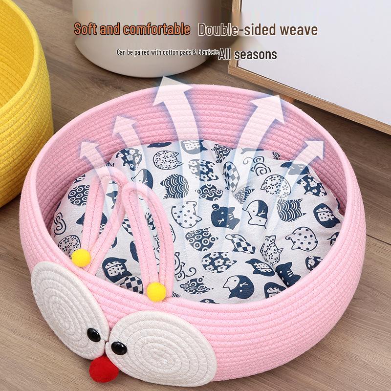 Woven Cotton Rope Cat Bed: All-Season Cat Supplies with Scratching Board