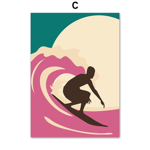 Abstrait plage homme fille Surf Flamingo mur Art toile peinture nordique affiches et impressions photos murales pour salon décor sans cadre