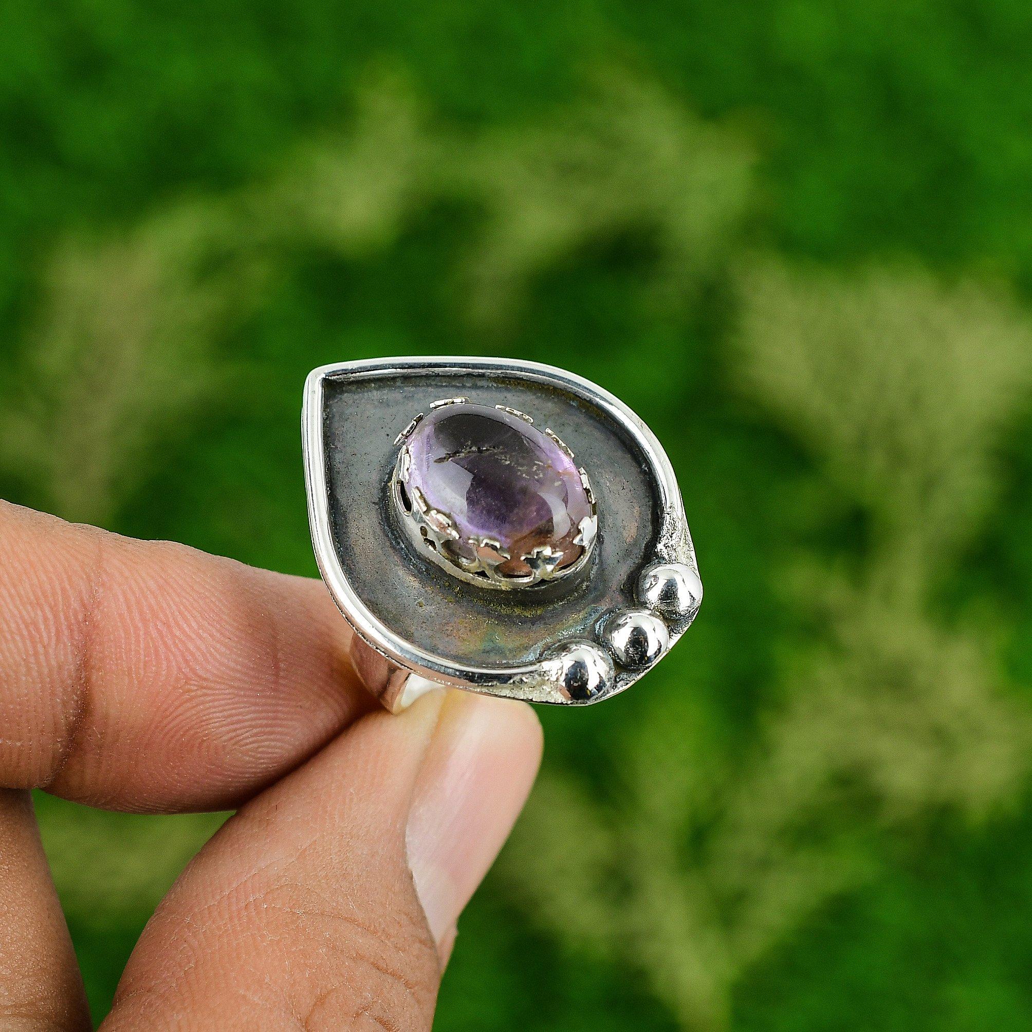 

Натуральный африканский аметист серебро 925 пробы кольцо с несколькими камнями регулируемого размера для девочек Adjustable