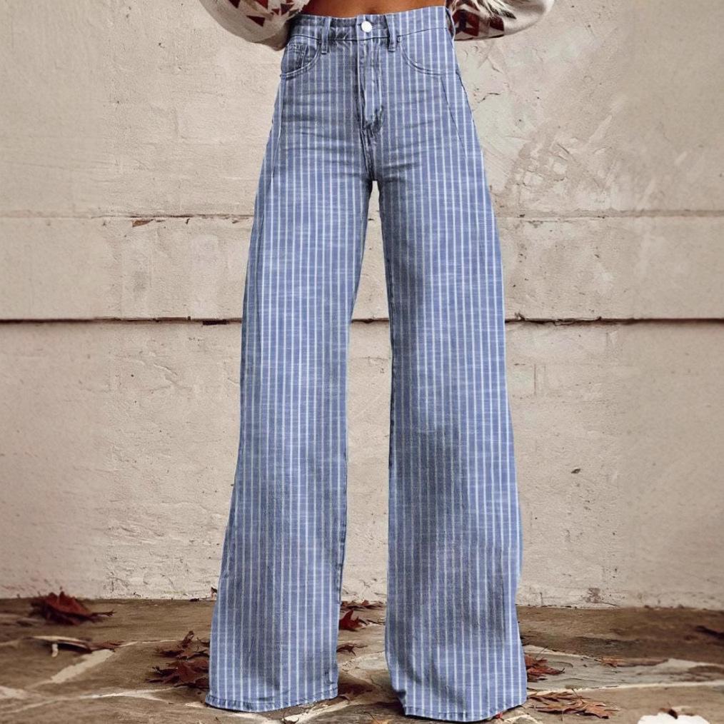 New Hot-selling Anti-denim Striped Wide-leg Straight-leg Micro-pull Jeans, Hot-selling