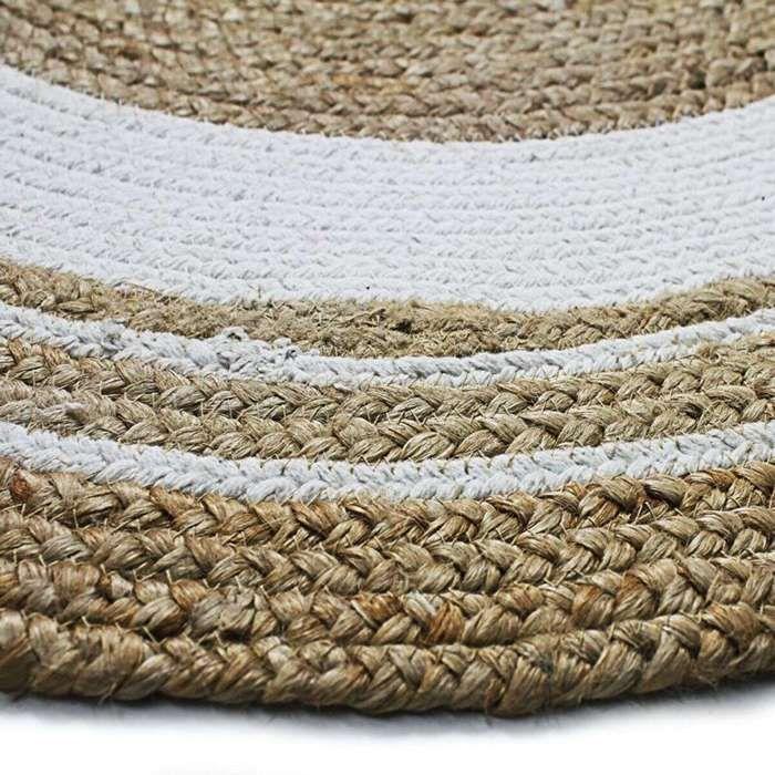 Round Jute and Cotton Rug White Circle Diam.90