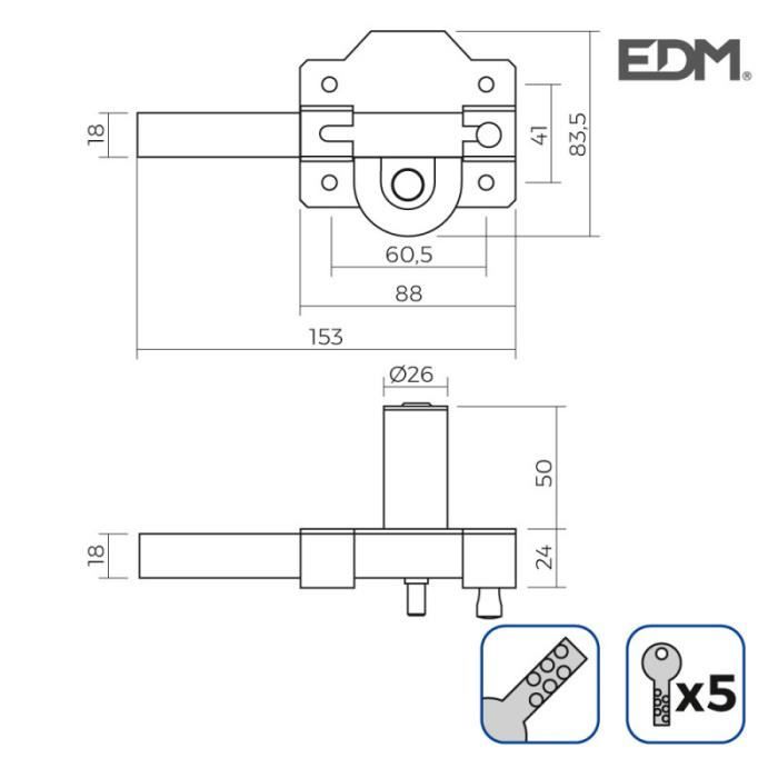 Zăvor de suprafață auriu cu cilindru rotund de securitate și zăvor de deschidere edm.