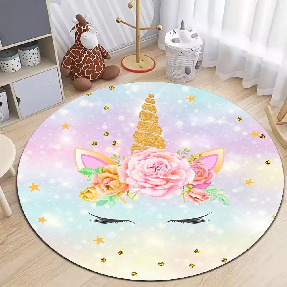 Rosa Einhorn Runder Teppich Wohnzimmer Sofadekor Teppich Kinderzimmer Kinderspielmatte Kinderzimmer Nachttisch Bodenmatte Flur Rutschfester Teppich