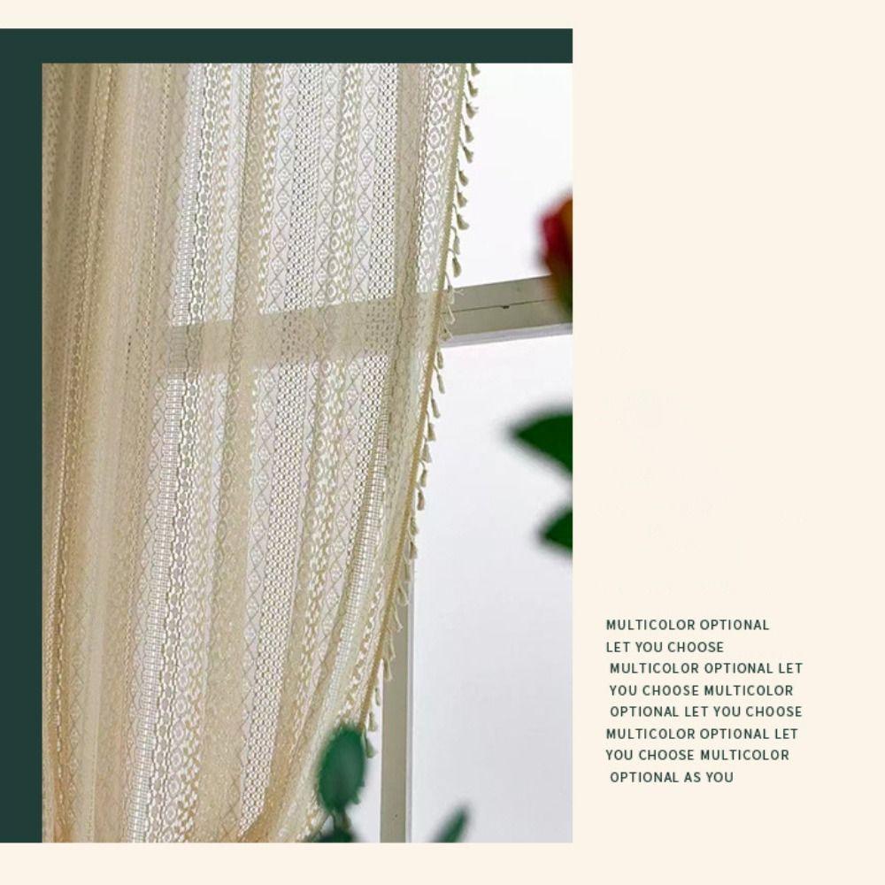 Lace Pattern Vintage Rod Pocket Curtains Tassel Design Geometry Striped Curtains  Window Treatment