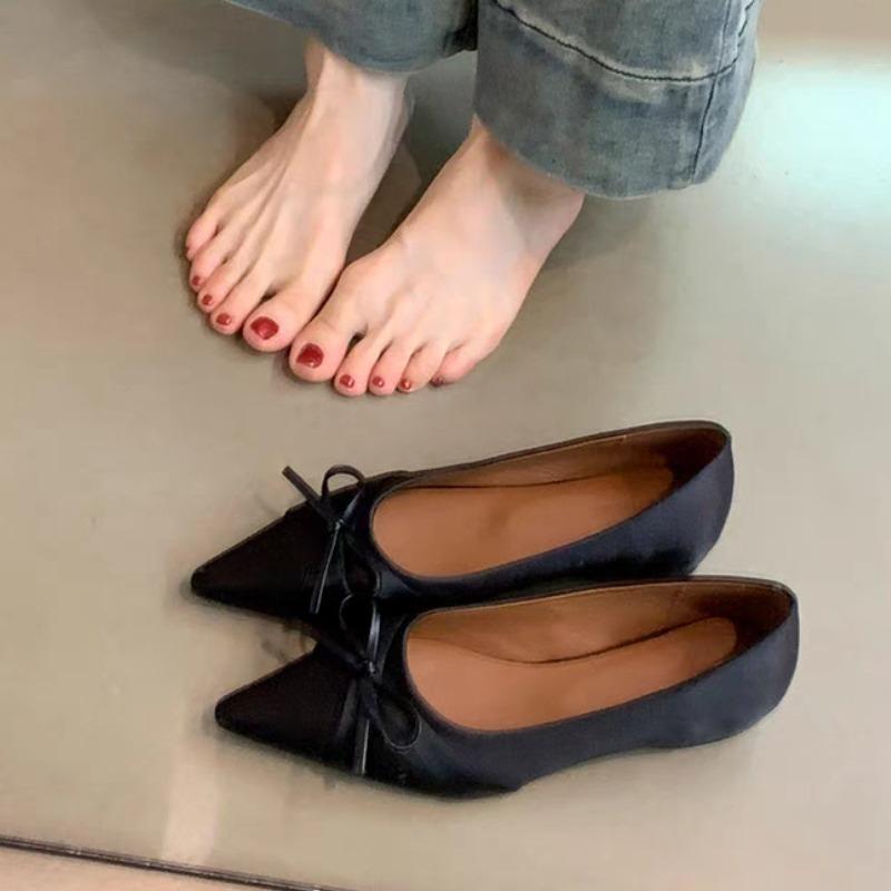 

Мода 2025 Новая кожа Весна Осень Ручная работа Бант Балетки Женские Лоферы Низкий каблук Женские Балетки 35 чёрный