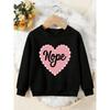 Unisex Kids Crewneck Sweatshirt, Pink Lace Heart Nope Letter Print Pullover, Boys Girls Cute Casual Sweatshirt For Kids Over 4 Years Old