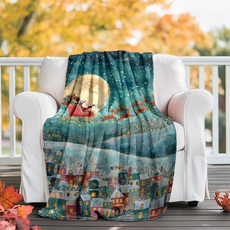 Christmas Santa Claus Theme Printed Blanket - Perfect for Couch, Bed, Travel & Outdoor Use | Machine Washable, Cozy & Durable.