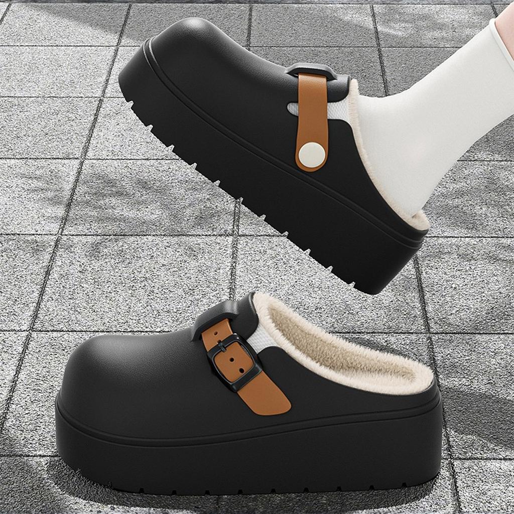 Winterhausschuhe für Draußen, Fuzzig gefütterte Nicht-Schnee-Stiefel Hausschuhe mit Gummisohle, Indoor-Outdoor-Komfort für kaltes Wetter