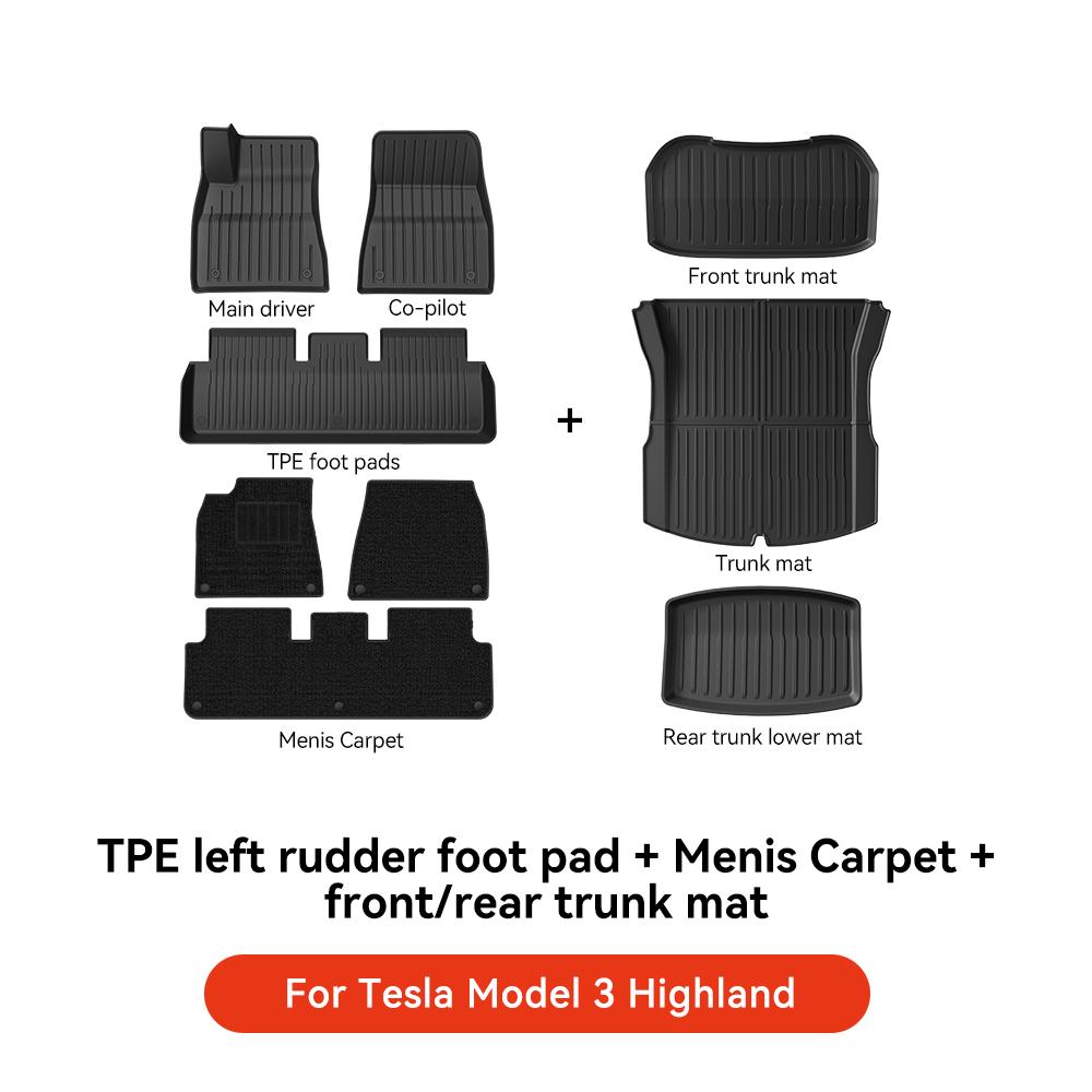 AMM1 YZ For Tesla 2024-2026 Highland Model 3 Whole TPE Floor Mats Waterproof Anti-Slip Mat Foot Pads Rear Trunk Mat Car Accessorie
