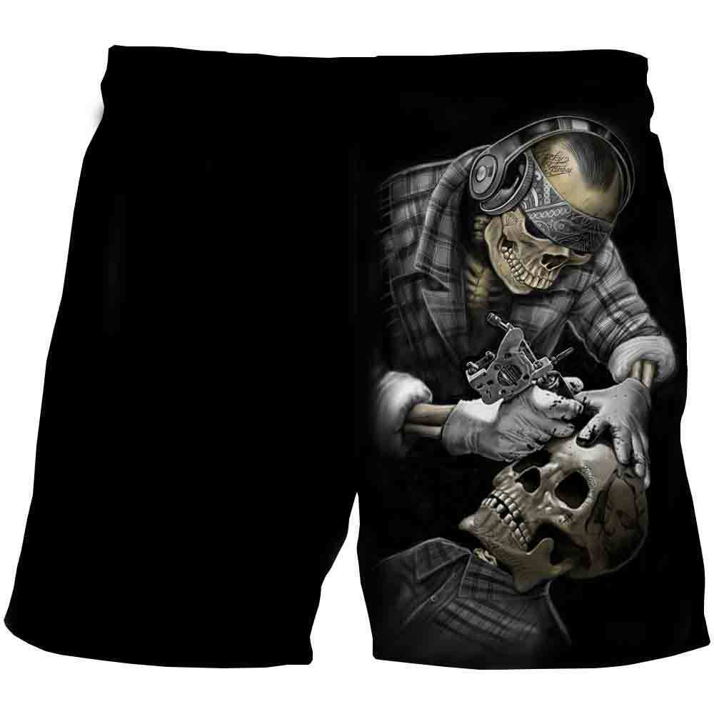 Men's Summer Beach Health Fabric Black Stretch Casual Ordinary 3D Printed Shorts Men Skull Cartoon Trousers