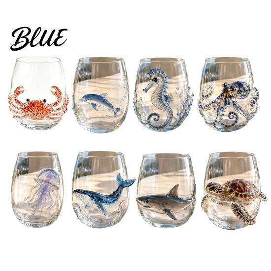 Octopus Embossed Glass Cup 12oz Water Cup Design Hand Painted Marine Style Decorative for Home Bar Drinking Ocean Lovers Decor Theme Barware