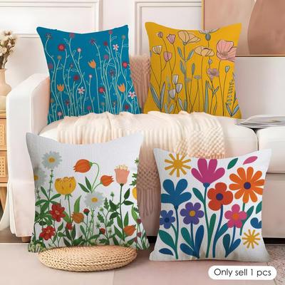 Spring Flowers Cushion Cover Natural Linen Organic Fabric Double-Sided Printing Sofa Home Decor Gift Pillow Cover