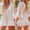 Beach Dress Hollow Out Lace Summer Crochet Ruffles Mini Dress Beachwear