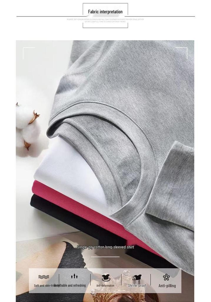 Women's Pima Cotton Long-Sleeve Round Neck T-Shirt - Stylish & Versatile Base Layer for Autumn/Winter
