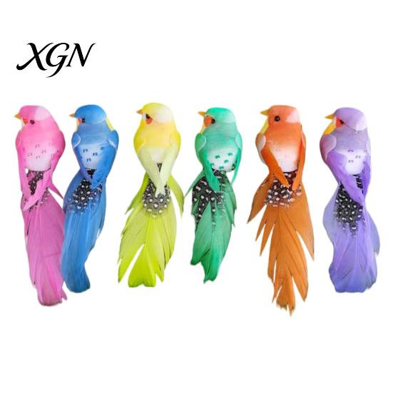 Artificial Craft Birds for DIY Projects 12Pcs Pearl Birds, Feather Bird Ornament with Clip, Colorful Small Window Displays Realistic Fake Craft, Micro