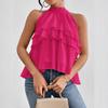Fashionable and Stylish Multi-purpose Pure Color Neckless Sleeveless Irregular Ruffled Top